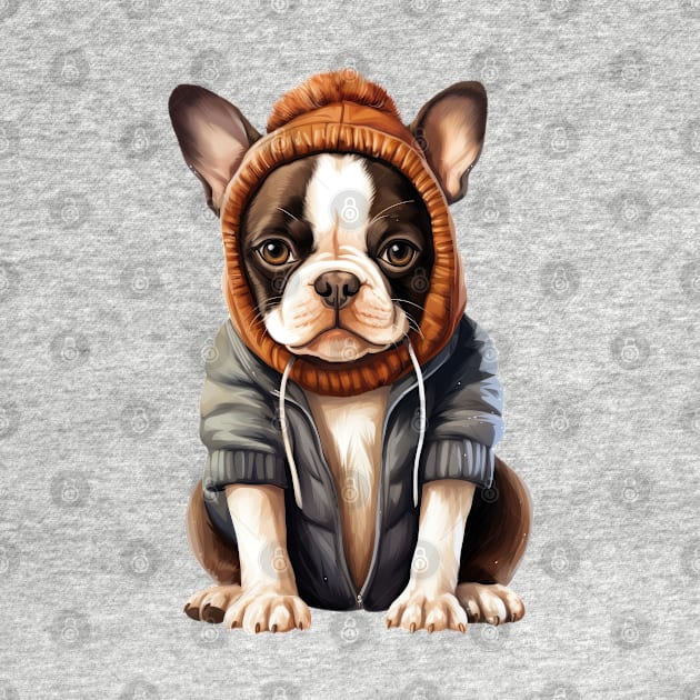 Winter Boston Terrier Dog by Chromatic Fusion Studio